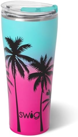 Swig Life 32oz Insulated Tumbler, Travel Coffee Tumbler with Lid, Cup Holder Friendly Travel Coffee Mug, Stainless Steel, 32 oz, Reusable Insulated Mug with Lid (Island Sunset) by SwigLife