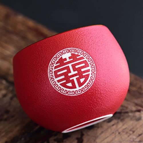 Chinese Traditional Wedding Gift Tea Set - Kung Fu Teapot With 8 Teacups and Round Tray - Red Decoration - Image 7