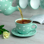 City to Cottage Handmade Teal Blue and White Polka Dot Large Ceramic 12oz/350ml Cappuccino Coffee Tea Cup and Saucer, Unique Designer Pottery for Tea Lovers - Image 4