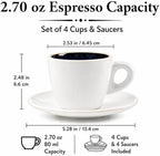 Bacimi® Espresso Cups and Saucers Set of 4 – 2.7oz Thick Barista Style Stoneware Cups - Blue Glaze Classic Italian Design - Ceramic Cups For Espresso, Macchiato, Doppio – Dishwasher & Microwave Safe - Image 4