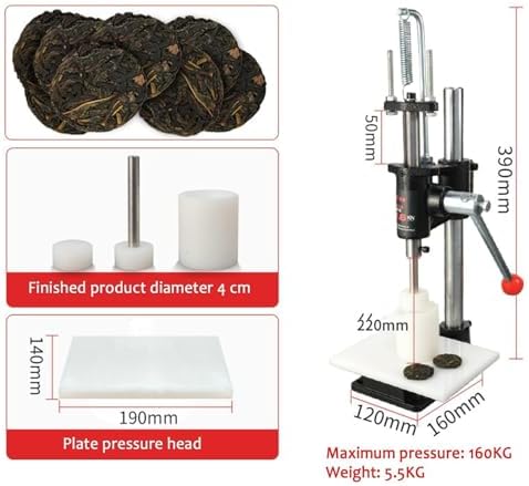 Tea Cake Pressing Machine, Hand Lever Compression Maker with 40mm Round Forming Mold, Adjustable Angle Manual Press for Puer Tea Ball Production, Stainless Steel and PP, 160kg Capacity - Image 5