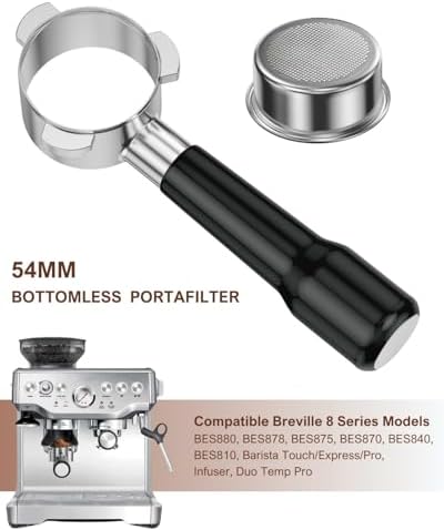 54mm Bottomless Portafilter, Espresso Accessories for Breville Barista Series BES870/878/880 Machines & Sage Barista Espresso Machine, Stainless Steel Filter Basket and Premium ABS Handle (Black) - Image 2