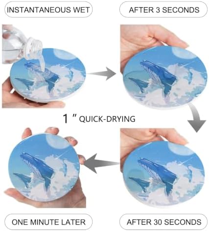 Blue Whale Drink Coasters Set of 4, Absorbent Round Ceramic Coasters for Desk, Clouds Natural Landscape Cup Mats for Home Kitchen Office Party Coffee Table Decoration Supplies - Image 4