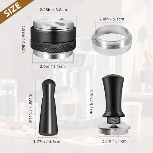 Premium 51mm Espresso Distribution Tool Set,Professional Barista Kit with Calibrated Tamper, Dosing Funnel, Spring Loaded Design,Black and Silver - Image 7