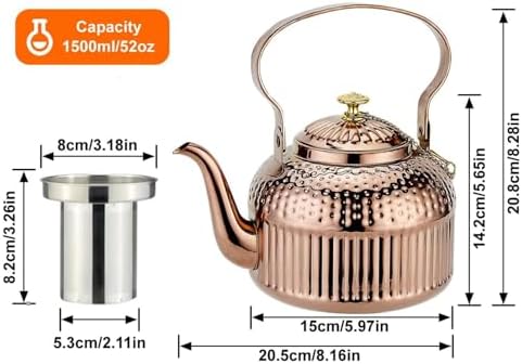 SANQIAHOME Antique 1.8L (60 Oz) Stainless Steel Teapot with Infuser Copper - Image 3