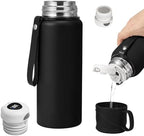 Double wall vacuum Leakproof stainless steel wide mouth insulated water bottle tea tumbler with cup,lid;smart thermoses hot coffee,thermal flask ice drinks with led digital temperature display by Unknown