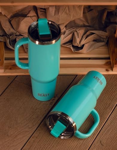 Beast 50 oz Tumbler with Handle Stainless Steel Vacuum Insulated Coffee Ice Cup Double Wall Travel Flask (Aquamarine Blue) - Image 2