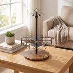 Beverage Container Rack Rotating Cup Holder Stand Mug Organizer Tumbler Tree with Wooden Base Carbon Steel Stable Efficient Suitable for Coffee Corners Dorm Kitchens - Image 7