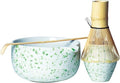 Matcha Tea Set, 4 Pieces, Green Speckled with Bamboo Matcha Broom and Porcelain Bowl, Bamboo Spoon and Broom Holder, Asian Set for Match Tea Lovers, 1 Set by JADE+TEMPLE
