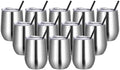 VEGOND Wine Tumblers Bulk 12 Pack, 12oz Stainless Steel Stemless Wine Glass with Lids and Straws, Double Wall Vacuum Insulated Tumbler Cup, Coffee Mug for Cold Hot Drinks by VEGOND
