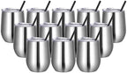 VEGOND Wine Tumblers Bulk 12 Pack, 12oz Stainless Steel Stemless Wine Glass with Lids and Straws, Double Wall Vacuum Insulated Tumbler Cup, Coffee Mug for Cold Hot Drinks by VEGOND