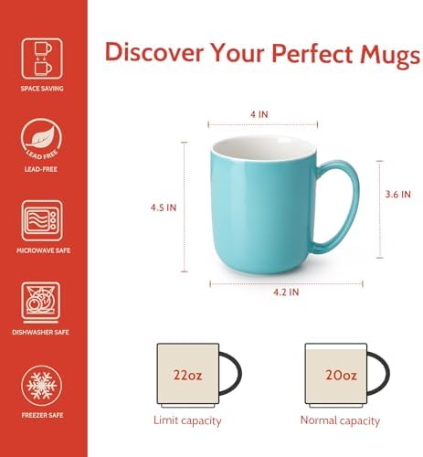 Sweese Porcelain Coffee Mugs Set of 6, 20oz Large Coffee Mugs Porcelain with Big Handle, Assorted Colors Oversized Cups for Latte, Cocoa, Tea, Festival Gift, Microwave Safe - Image 2