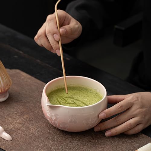 Matcha Whisk Set, Pink Ice Crystal Glaze Ceramic Set, 8-Piece Matcha Kit with Bowl, Bamboo Whisk & Sifter - Image 4