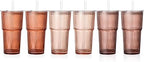 6PCS Brown Ribbed Glass Cups with Lids and Straws, 20oz Brown Vintage Drinking Glasses, Aesthetic Iced Coffee Cups, Glass Tumbler for Boba, Beer, Tea, Cocktails, Venus Ribbed Glassware Set (Venus-6) by SIPBYSOP