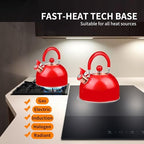 2.6 Quart Red Whistling Tea Kettle for Stovetop, Stainless Steel Teapot with Cool-Touch Handle, Loud Whistle, Wide Base, Gas Electric Induction Compatible - Image 3