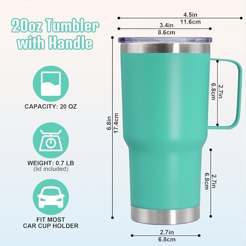 20 oz Tumbler with Handle and Lid Insulated Travel Coffee Mug LightBlue 6P - Image 6