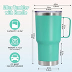 20 oz Tumbler with Handle and Lid Insulated Travel Coffee Mug LightBlue 6P - Image 6