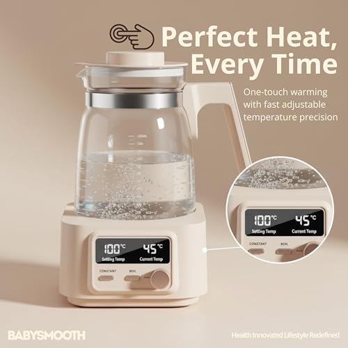 Babysmooth Smart Kettle Pro Glass Electric Kettle, 1.3L Digital LED Kettle with 40-100°C Temperature Control, 72H Auto Keep Warm, Silent Operation, BPA-Free for Baby Formula, Tea & Coffee Brewing - Image 5