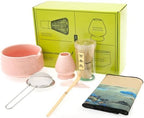 7 Pcs Matcha Whisk Set Pink, Ceramic Matcha Set Includes Matcha Bowl, Matcha Whisk And Holder, Bamboo Scoop, Scoop Rest, Sifter And Tea Towel Tea Making Kit Gift for Matcha Lovers (Spray pink) by Tcwhniev