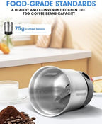 Electric Coffee Grinder,250W Powerful Motor Kichen Grinder,Quite Home Machine with 75g Coffee Bean Capacity,for Beans Spices Nuts Grians Herbs,Stainless Steel and Black - Image 2