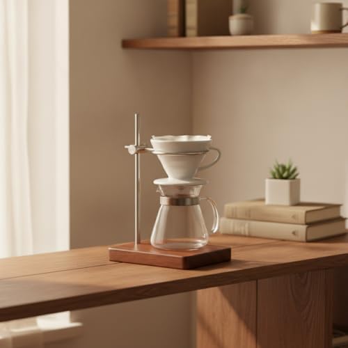 Coffee Enthusiasts Solid Wood Pour-Over Stand, Manual Brewing Holder for Dripper and Carafe, Compact Open Frame Counter Station - Image 3