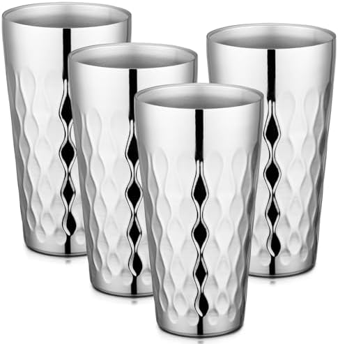Beasea Stainless Steel Cups 19 oz, 4 Pack Large 18.6oz 550ml Stainless Steel Drinking Cups Tumbler Stackable Double Wall Insulated Individual Metal Pint Glasses Tin for Home Party Camping by Beasea