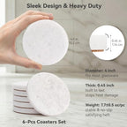 Pure White Marble Coasters Set of 6, Elegant ICY Crystal Coasters for Coffee Table, 4" Round Polished White Stone Coaster with Sparkling Texture – Heat Resistant, Non-Slip, Housewarming Gift - Image 4