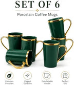 Green and Gold Coffee Mugs Set of 6, 12 oz Porcelain - Image 2