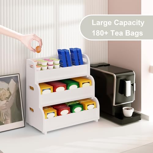 3-Tier Bamboo Tea Bag Organizer, Stackable Tea Holder for Countertop, White - Image 3