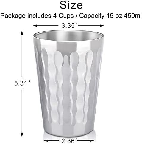 Beasea 15oz Stainless Steel Cups, 4 Pack Double Wall Metal Stackable Insulated Portable Drinking Tumblers Unbreakable Shatterproof Glasses for Home Restaurant Party Camping Travelling - Image 2