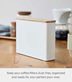 Yamazaki Home Wood Accent Coffee Pourover Filter Case with Lid - Storage Holder Stainless Steel Container Dispenser Steel + Wood White - Image 2