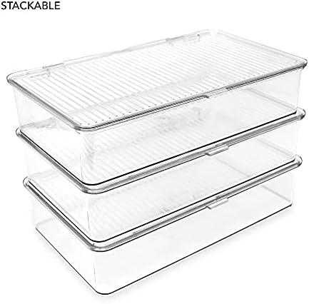 Isaac Jacobs Small Stackable Organizer Bin (10.75” x 6.5” x 2.4”) w Hinged Lid Clear Storage Box Home Office School Fridge Bathroom Kitchen Pantry Container BPAFree Food Safe (Small Clear) (Pack of 2) - Image 4