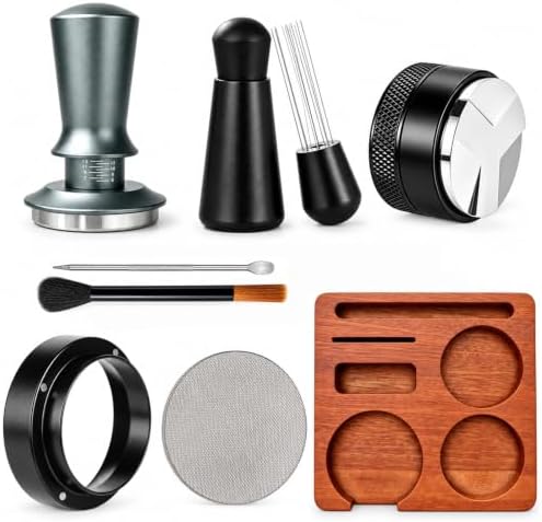 51mm Espresso Accessories Kit, 8PCS Coffee Tamper Set with Wooden Station, WDT Tool, Distributor, Puck Screen, Dosing Funnel, Brush & Latte Art Pen Complete for 51mm Portafilter Home Barista by Unknown