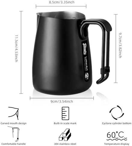 Bincoo Milk Frothing Pitcher,Espresso Milk Frothing Pitcher Stainless Steel 20oz/600ML Coffee Milk Frother Cup with Measurement Lines,Ergonomic Handle for Latte Art & Cappuccino - Image 4