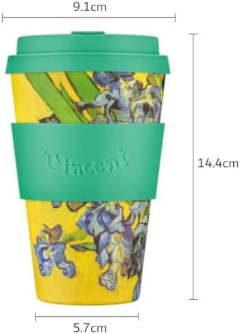 Ecoffee Cup 14oz (400ml) Van Gogh Reusable Coffee Cup – PLA Plant-Based Travel Mug with Silicone Lid, Melamine Free & Dishwasher Safe – Irises - Image 7
