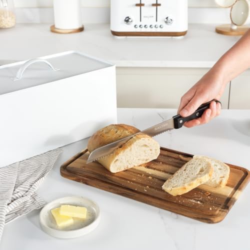 Salter BW13564WEU7 Toronto Bread Bin With Chopping Board – Countertop Storage Box With Wooden Base for Cutting & Serving, Rectangular Bread Holder Container for Kitchen, Easy To Clean, Acacia, White - Image 4