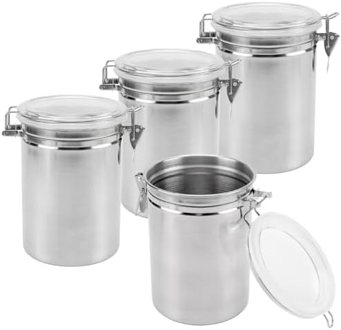 4 Pack Stainless Steel Canister, 66 oz Kitchen Canister Set with Airtight Lids and Lock Metal Food Storage Containers for Tea, Coffee, Sugar, Grains, Beans by Unknown