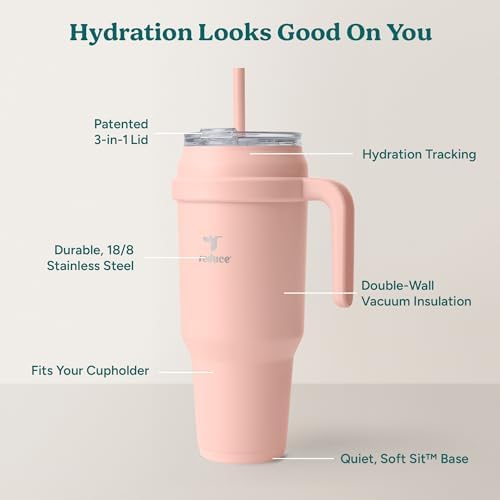 REDUCE 50 oz Stainless Steel Tumbler with Handle - Dual-Wall Vacuum Insulated Travel Mug, Sweat-Proof Lid & Reusable Straw - Keeps Drinks Cold for 24 Hrs, Fits Cupholders, Dishwasher Safe - Pink Clay - Image 4