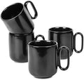 vicrays Ceramic Coffee Mug Set - 18 Ounce Large Stoneware Mug for Men Women - Unique Glazed Porcelain Mugs with Handle for Coffee Latte Tea Milk Cocoa - Set of 4 (Black) by VicraysCeramic