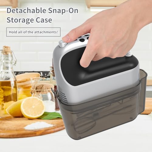 Yomelo 9-Speed Digital Hand Mixer Electric, 400W Powerful DC Motor, Hand Mixer Electric Handheld with Snap-On Storage Case, 5 Stainless Steel Accessories, Beaters, Dough Hooks, Whisk(Silvery Black) - Image 6
