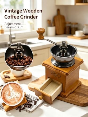 Manual Coffee Grinder with Ceramic Burr, Solid Wood - Image 4
