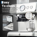 Stainless Steel Rich Coffee Machine w/Built-in Grinder – 20 Bar, 2.8l Removable Tank, Milk Frother Steam Wand for Latte & Cappuccino, Adjustable Shot Volume, Pro for Home Barista & Office - Image 5