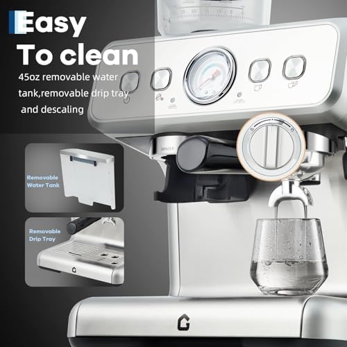 Stainless Steel Rich Coffee Machine w/Built-in Grinder – 20 Bar, 2.8l Removable Tank, Milk Frother Steam Wand for Latte & Cappuccino, Adjustable Shot Volume, Pro for Home Barista & Office - Image 5