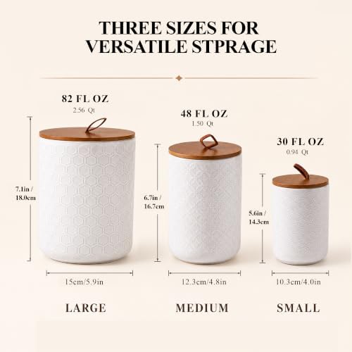 Mowtanco Embossed Ceramic Canister Set with Airtight Bamboo Lid - Image 2