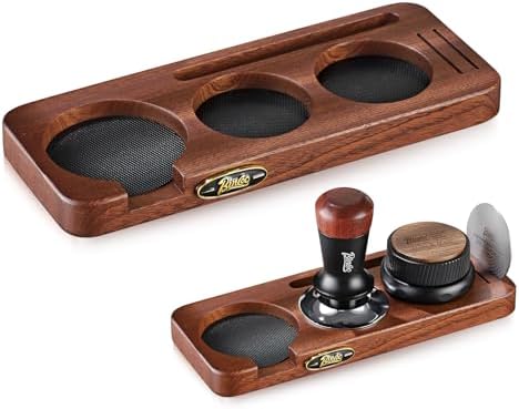 Bincoo 58mm Espresso Tamping Station - Sapele Coffee Bar Organizer with Non-Slip Mat, Multi-Slot Design for Counter, Holds Tamper,Distributor, Basket Holder by Bincoo
