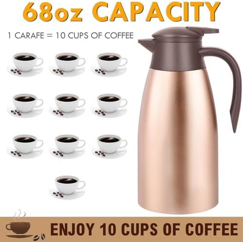 68oz Coffee Carafe Insulated, Coffee Carafe for Keeping Hot, 2 Pack Gold - Image 2