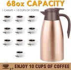 68oz Coffee Carafe Insulated, Coffee Carafe for Keeping Hot, 2 Pack Gold - Image 2