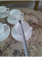 SODEF Set of 5 Arcopal Style Glass Cups and Saucers, White, 1 Liter Capacity, Vintage Design, Durable Porcelain Alternative for Coffee or Tea, appropriate for Home Kitchenware Collection - Image 2