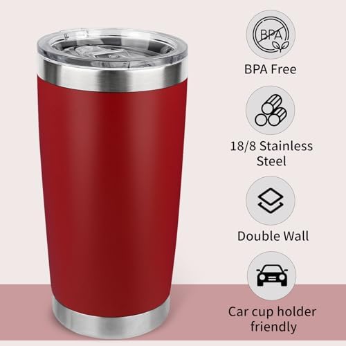 20oz Stainless Steel Tumbler Bulk with Lid, Travel Mug - Double Wall Vacuum Powder Coated Cup - Red, 6 Pack - Image 3