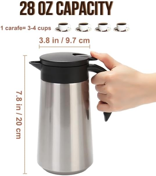 GearRoot 28oz Small Coffee Carafe Insulated Coffee Pot, 2 Pack Silver - Image 2